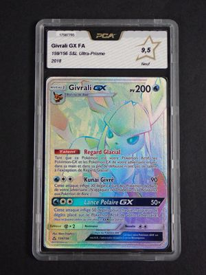 a close up of a pokemon card in a plastic case