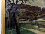 a picture of a painting of a landscape with trees