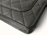 chanel black quilted leather wallet case with zipper closure