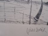 drawing of a tree in a field with a fence in the foreground