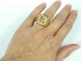 a person ' s hand holding a gold ring with a dollar sign on it