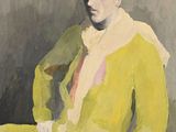 tableau représentant une femme en robe jaune assise sur une chaise