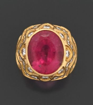 Bague en or jaune 18k 750 millièmes ornée d'une importante t…