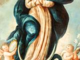 an image of a painting of the virgin mary surrounded by angels