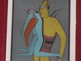 painting of a man and a woman hugging each other in front of a red wall