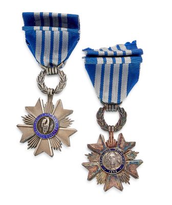 deux médailles avec des rubans et une étoile sur fond blanc