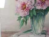 a painting of flowers in a vase on a table