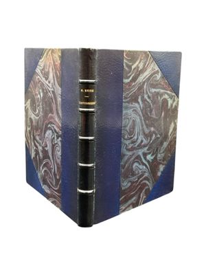 an image of a book with a blue cover and a black binding