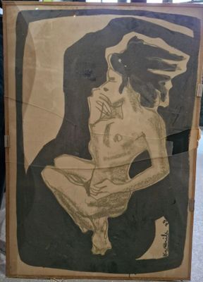 dessin représentant une femme assise sur une chaise devant une fenêtre
