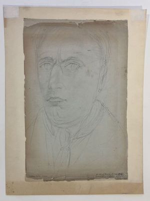 an old drawing of a man in a suit and tie on a piece of paper