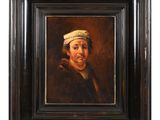 un tableau représentant un homme coiffé d'un chapeau blanc