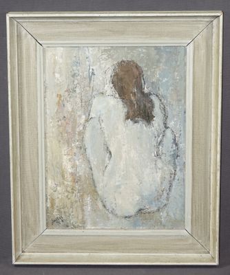 tableau représentant une femme en robe blanche assise sur une chaise