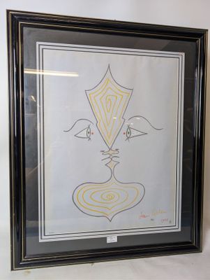 tableau encadré représentant le dessin du visage d'une femme, dans un cadre noir
