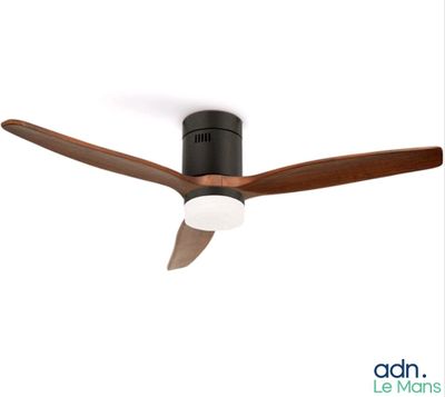 un gros plan d'un ventilateur de plafond muni de pales en bois
