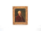 portrait d'un homme vêtu d'un manteau rouge, dans un cadre doré