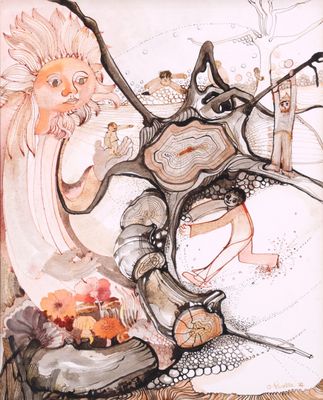 Odile PENELLE (1946-2015) Enfants jouant auour d'un tronc d'…
