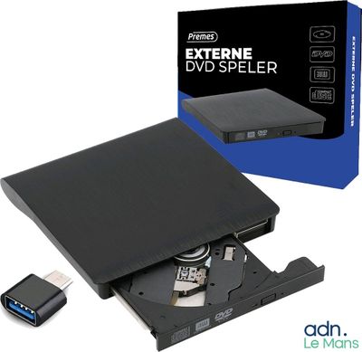 un lecteur DVD externe auquel est connectée une clé USB