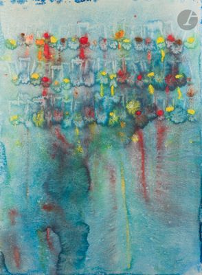 une image d'une peinture de fleurs dans un vase sur une table