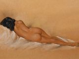 tableau représentant une femme nue allongée sur un lit, de dos par rapport à l'appareil photo