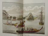 an open book with a picture of a boat in the water
