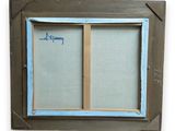 painting of a window with blue paint on the outside and a window frame with a picture on the inside