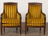 pair of early 20th century french armchairs with yellow velvet upholstered seats