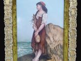 tableau représentant une femme debout sur un rocher au bord de la mer