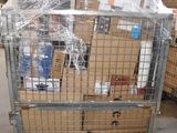 a cart with a lot of boxes on it in a warehouse