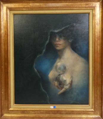 une peinture à l'huile représentant une femme tenant un bébé dans ses bras