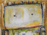 a painting of a yellow and white refrigerator in a room