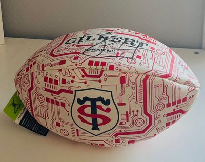 an image of a football shaped pillow on a table