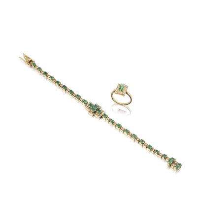 un bracelet et une bague en émeraude et diamants