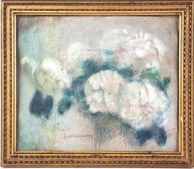 an image of a painting of flowers in a vase on a table