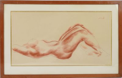 painting of a nude woman laying down on her back in a wooden frame