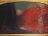 an image of a painting of a castle in a red landscape
