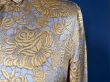 vintage blue and gold brocadel dress with long sleeves