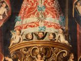 an image of a painting of a statue of a woman surrounded by angels
