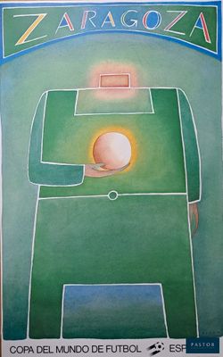 une affiche représentant un footballeur tenant un ballon