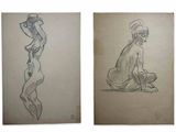deux dessins représentant une femme assise par terre et un homme assis par terre