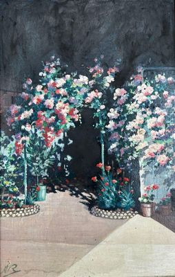 RAMBAULT. A. RAMBAULT (XX°) La roseraie Huile sur papier sig…