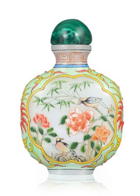 flacon à tabac en porcelaine chinoise orné d'oiseaux et de fleurs
