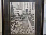 a black and white photo of a framed picture of a garden