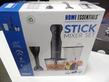 packaging of a home essentials stick mixer set in a box