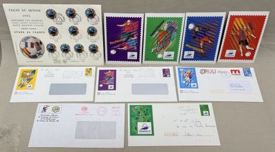 a lot of different stamps and postcards on the table