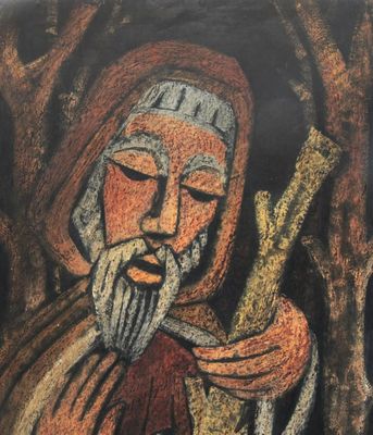 une image représentant un tableau d'un homme barbu tenant un bâton