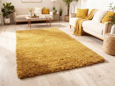 Lot DE 20 Tapis Poils Longs 100x150cm Jaune Moutarde Polyest…