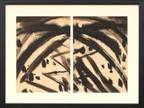 deux peintures abstraites en noir et blanc sur fond beige