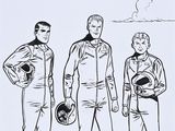 drawing of a group of men standing in front of an airplane