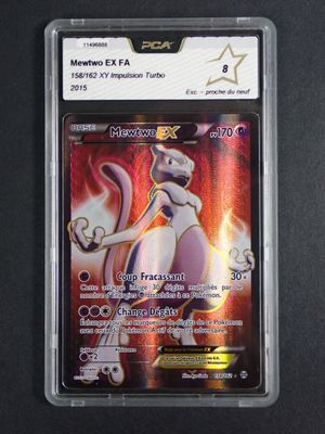 a close up of a card in a plastic case on a table