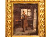 un vieux tableau représentant un homme dans une cuisine avec un four